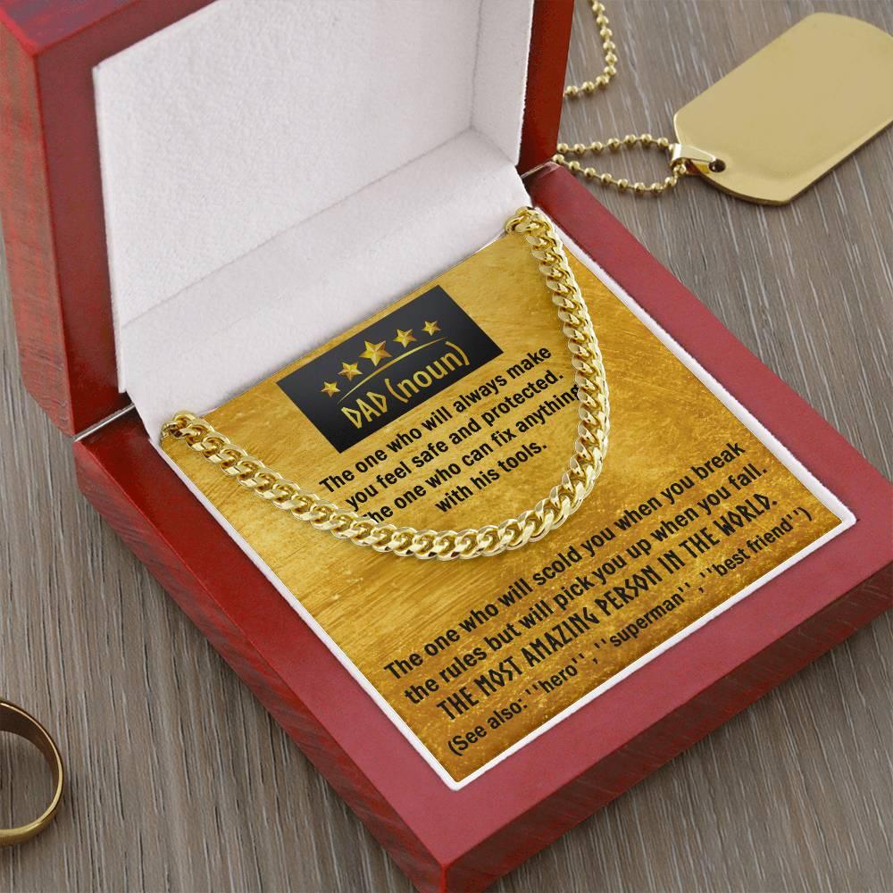 Dad Gift - Dad Noun, See Also Hero, Best Friend Cuban Chain Link Necklace with Gift Box - Mallard Moon Gift Shop