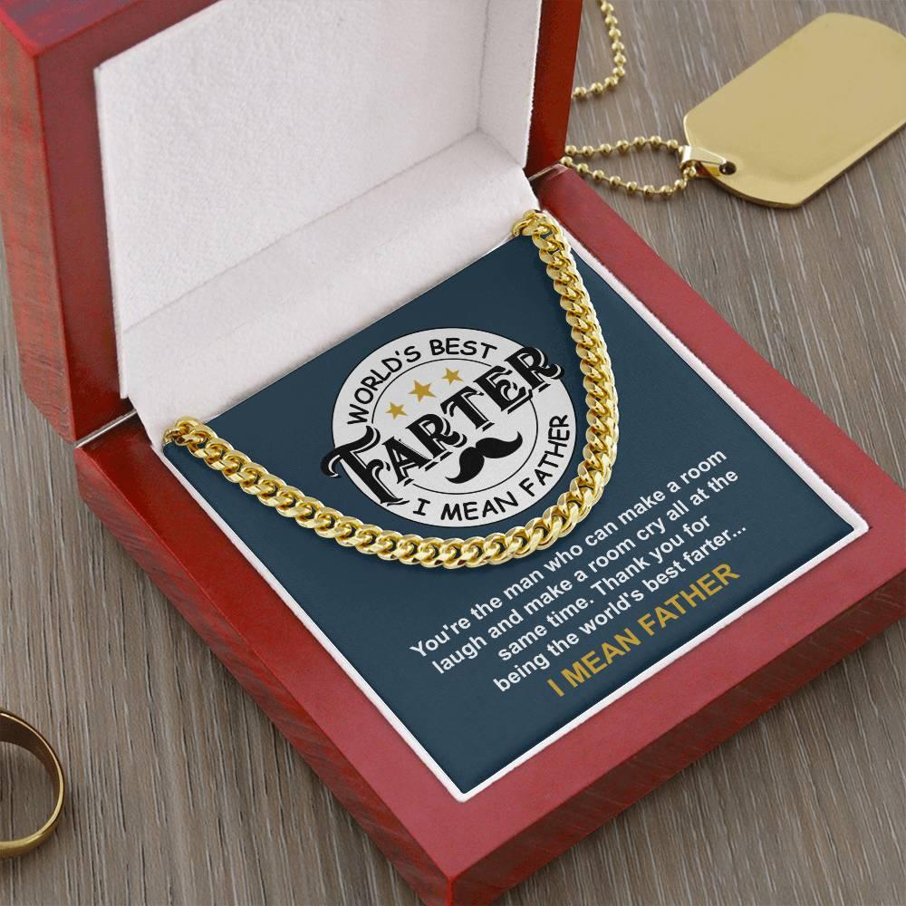 Dad - World's Best Farter Cuban Chain Link Necklace with Gift Box - Mallard Moon Gift Shop