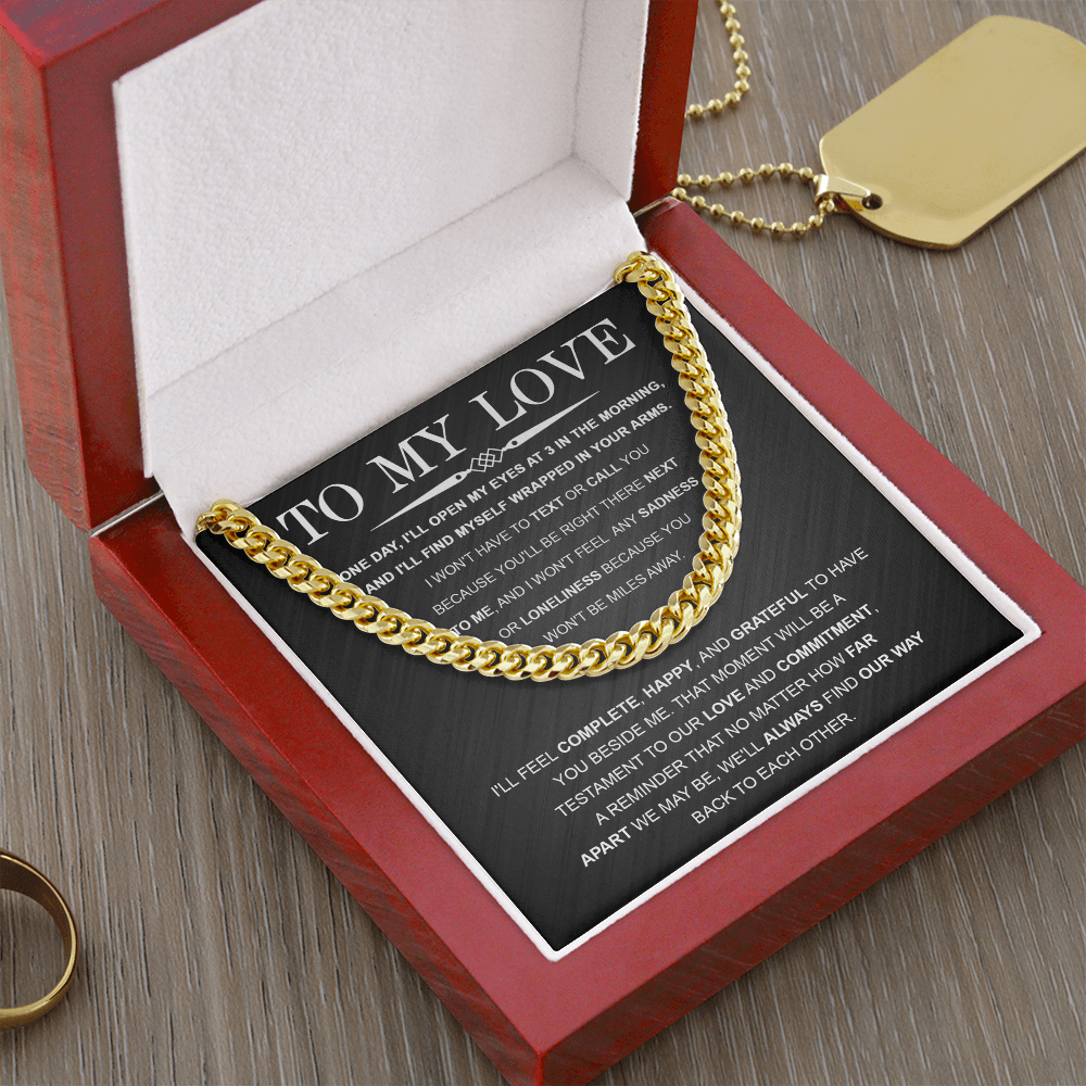 To My Love – Cuban Link Chain with Long Distance Message Card | Romantic Gift for Him Across the Miles - Mallard Moon Gift Shop
