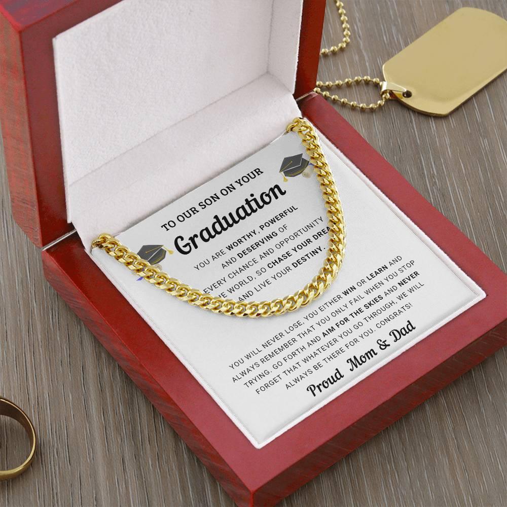 Graduation Gift for Son From Mom and Dad - Chase Your Dreams and Live Your Destiny - Cuban Chain Link Necklace - Mallard Moon Gift Shop