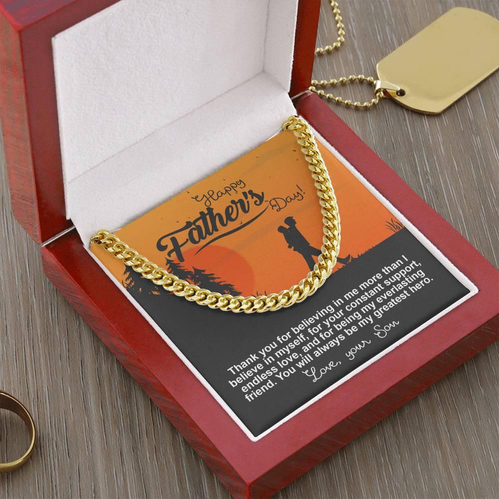 Dad - My Greatest Hero Cuban Chain Link Necklace with Gift Box - Mallard Moon Gift Shop