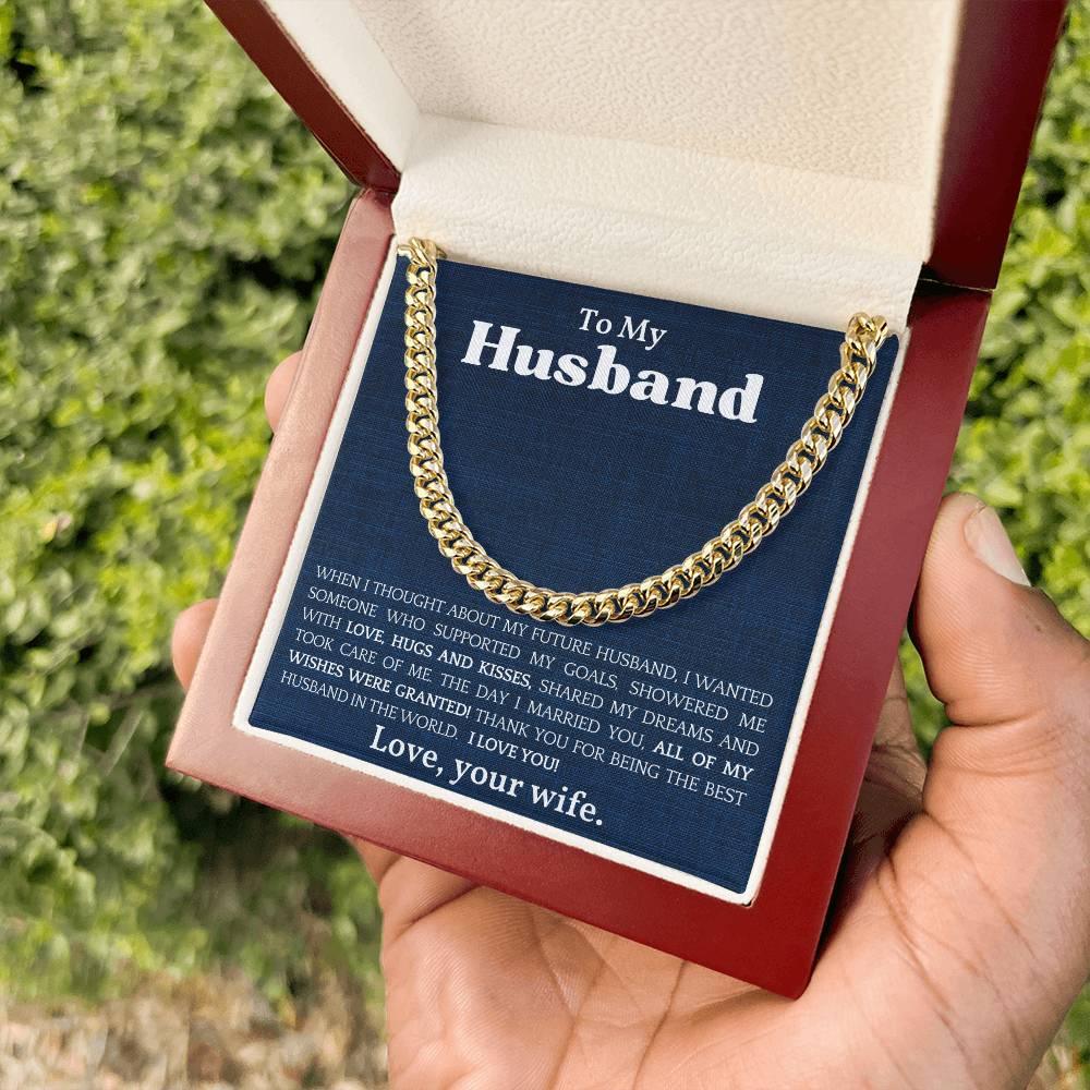 To The Best Husband In The World Cuban Link Chain Necklace - Mallard Moon Gift Shop
