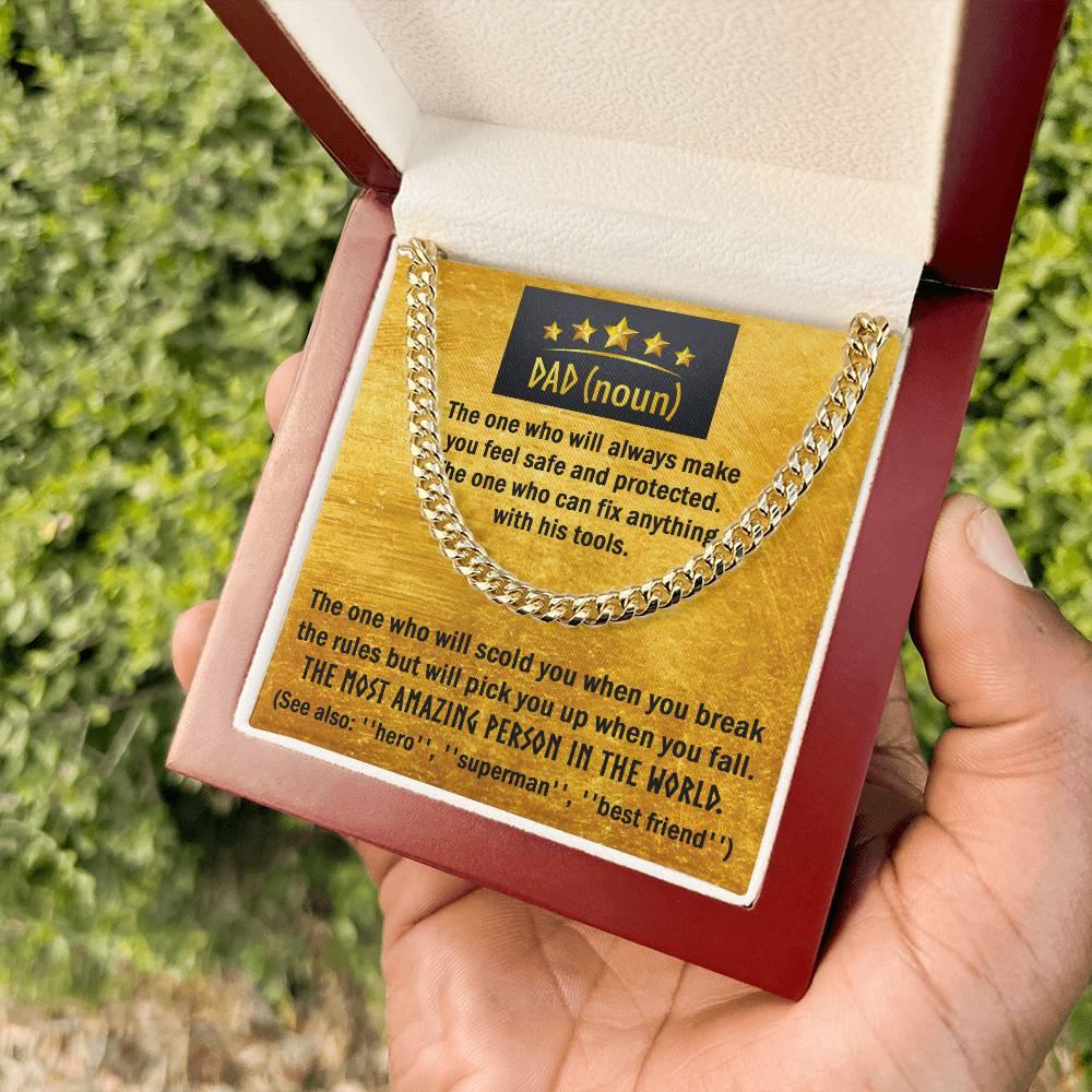 Dad Gift - Dad Noun, See Also Hero, Best Friend Cuban Chain Link Necklace with Gift Box - Mallard Moon Gift Shop