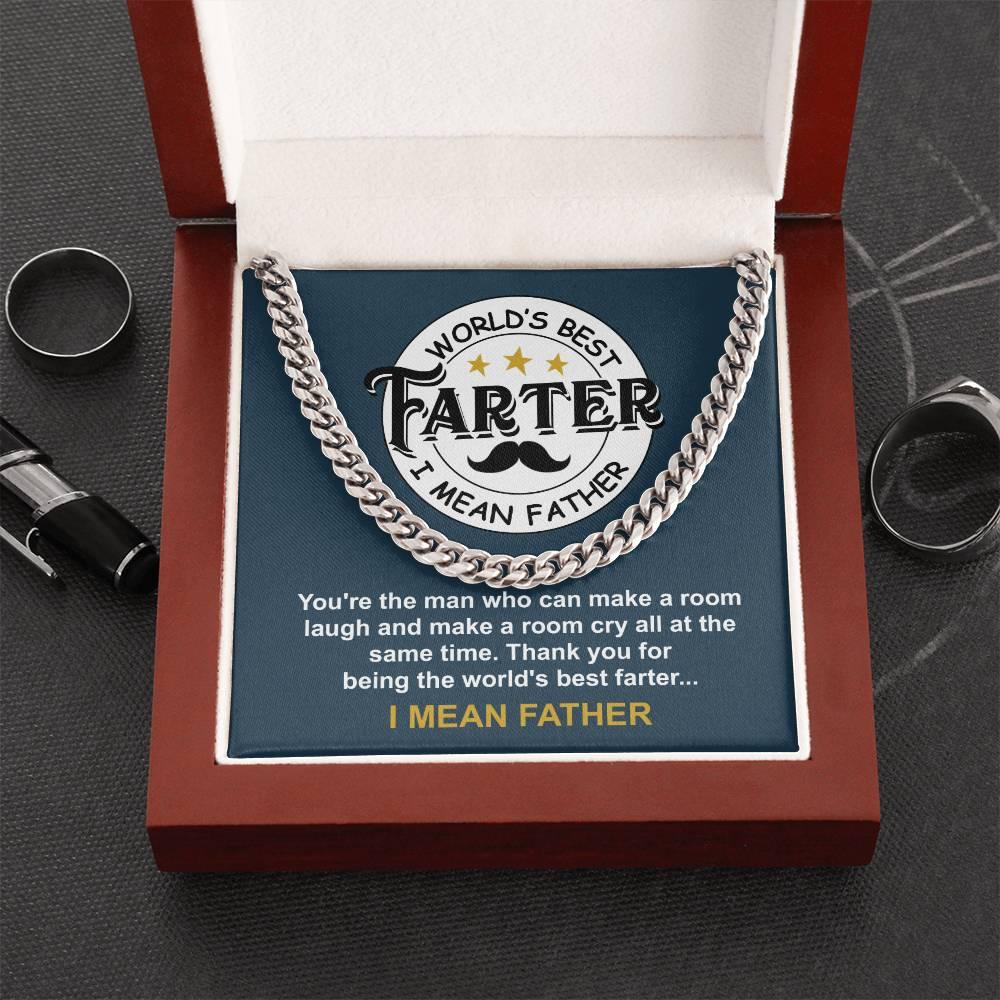 Dad - World's Best Farter Cuban Chain Link Necklace with Gift Box - Mallard Moon Gift Shop