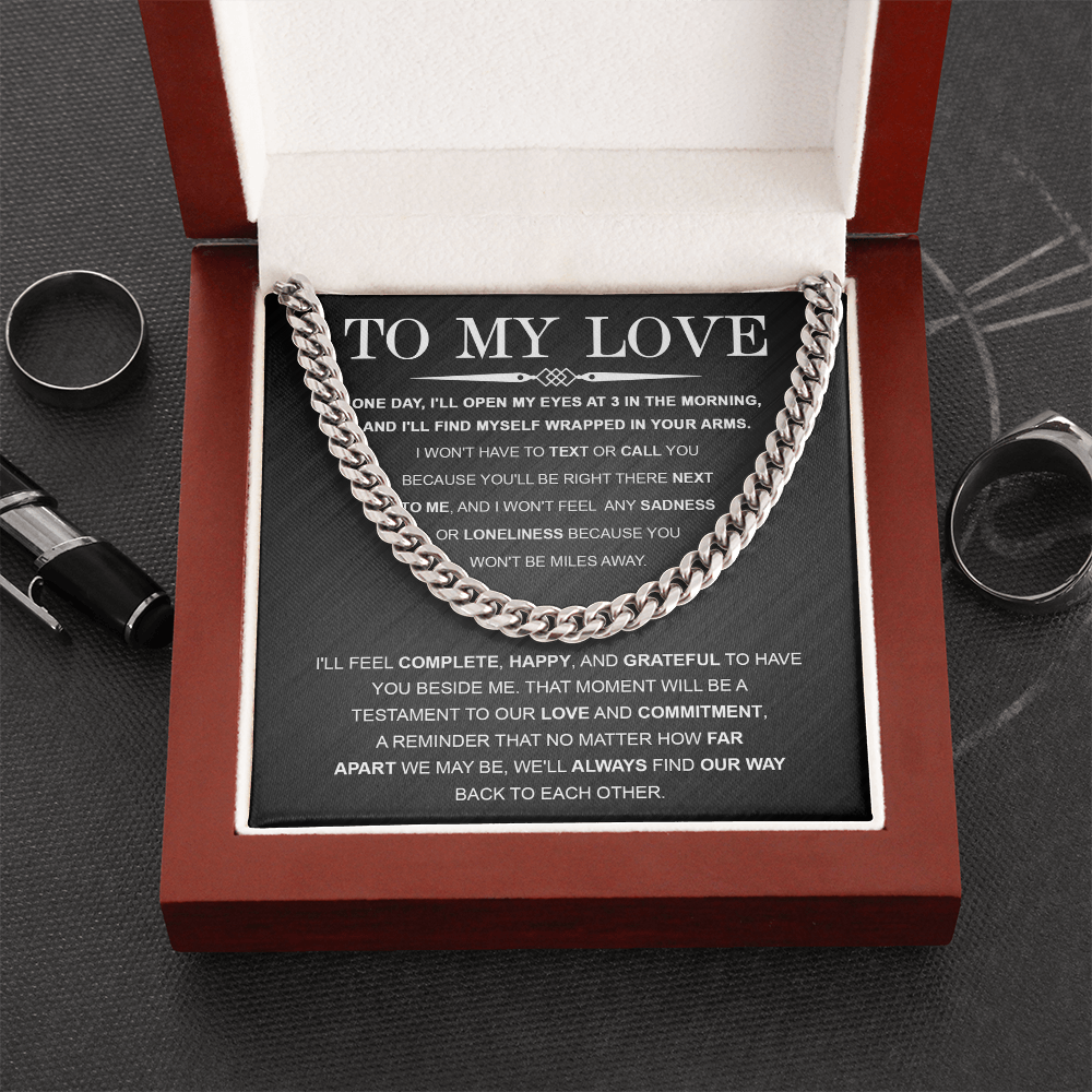 To My Love – Cuban Link Chain with Long Distance Message Card | Romantic Gift for Him Across the Miles - Mallard Moon Gift Shop