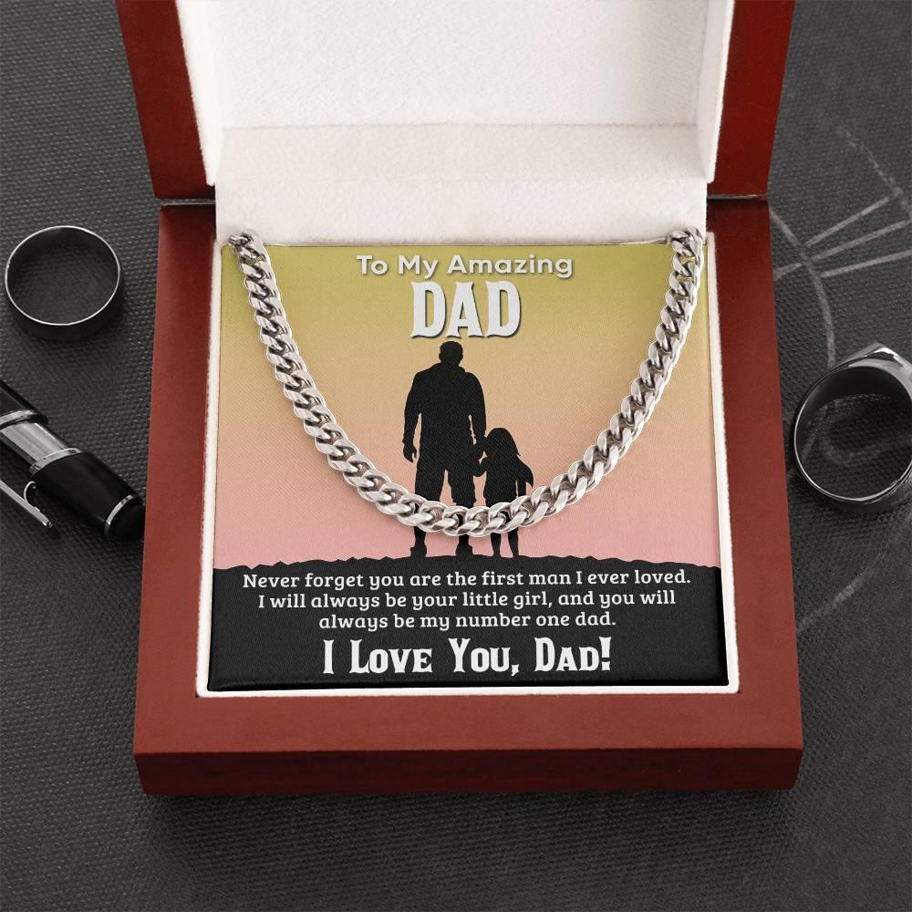 Gift For Dad I Will Always Be Your Little Girl Cuban Chain Link Necklace with Gift Box - Mallard Moon Gift Shop