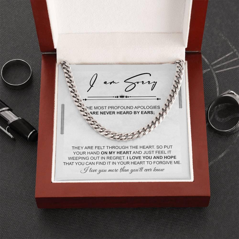 Apology Gift for Him - Sorry - Weeping In Regret - Cuban Link Chain Necklace - Mallard Moon Gift Shop