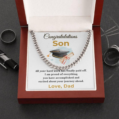 Son Personalized Graduation Gift - Your Hard Work Has Finally Paid Off - Cuban Chain Link Necklace with Message Card and Gift Box - Mallard Moon Gift Shop