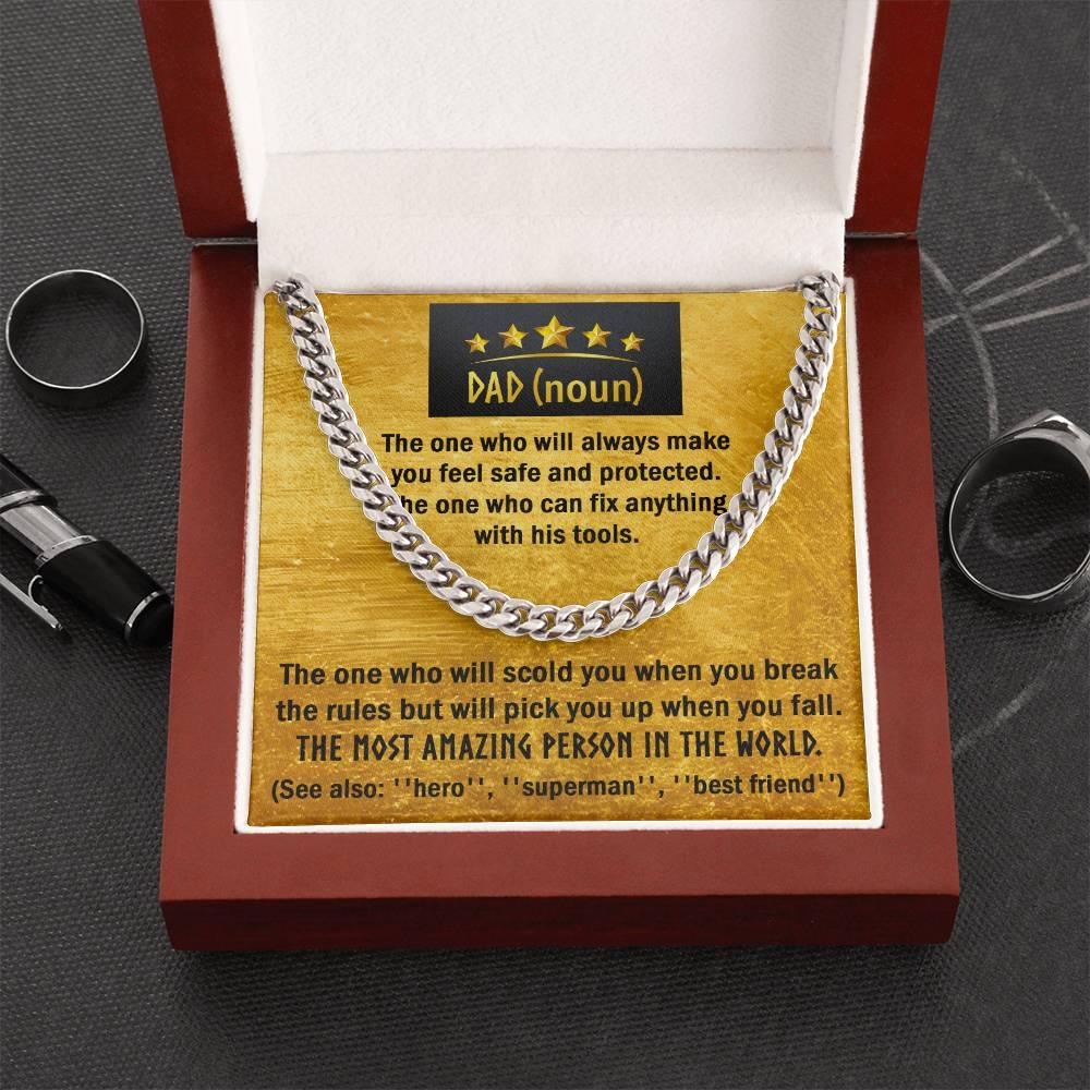 Dad Gift - Dad Noun, See Also Hero, Best Friend Cuban Chain Link Necklace with Gift Box - Mallard Moon Gift Shop