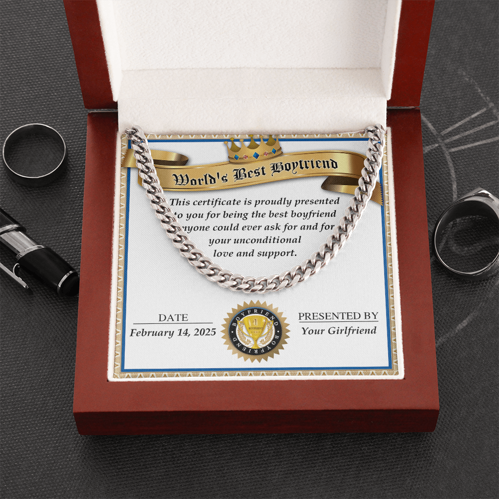 Romantic Gift for Boyfriend – Cuban Link Chain & Love Certificate Keepsake - Mallard Moon Gift Shop