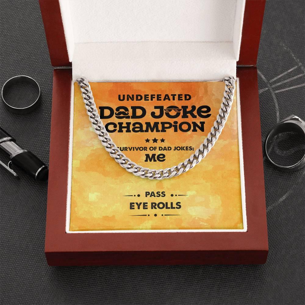 Dad Gift -Dad Joke Champion Cuban Chain Link Necklace with Gift Box - Mallard Moon Gift Shop