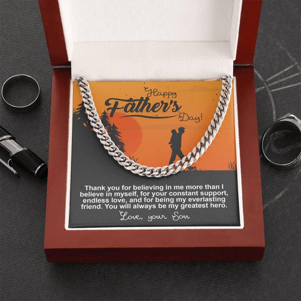 Dad - My Greatest Hero Cuban Chain Link Necklace with Gift Box - Mallard Moon Gift Shop