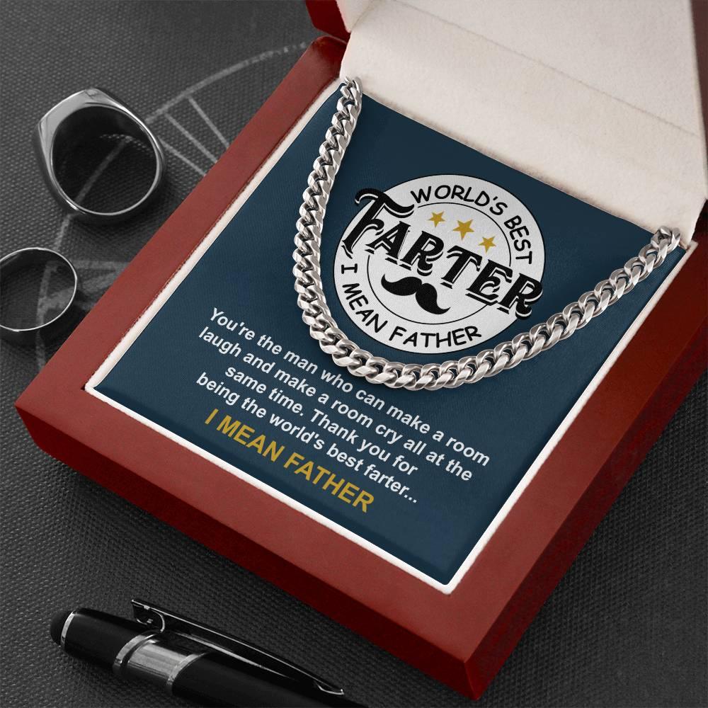 Dad - World's Best Farter Cuban Chain Link Necklace with Gift Box - Mallard Moon Gift Shop