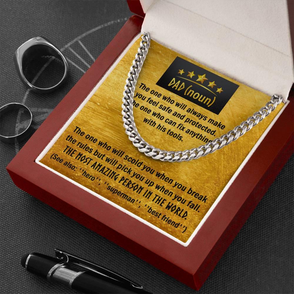 Dad Gift - Dad Noun, See Also Hero, Best Friend Cuban Chain Link Necklace with Gift Box - Mallard Moon Gift Shop