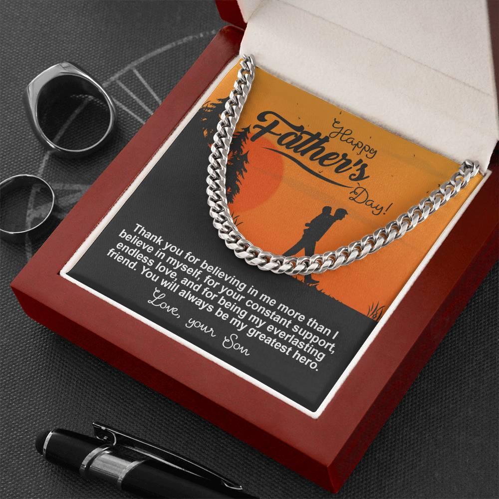 Dad - My Greatest Hero Cuban Chain Link Necklace with Gift Box - Mallard Moon Gift Shop