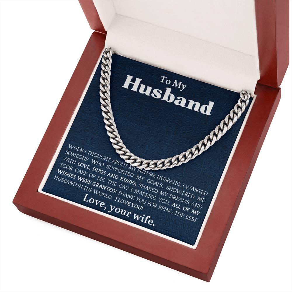 To The Best Husband In The World Cuban Link Chain Necklace - Mallard Moon Gift Shop