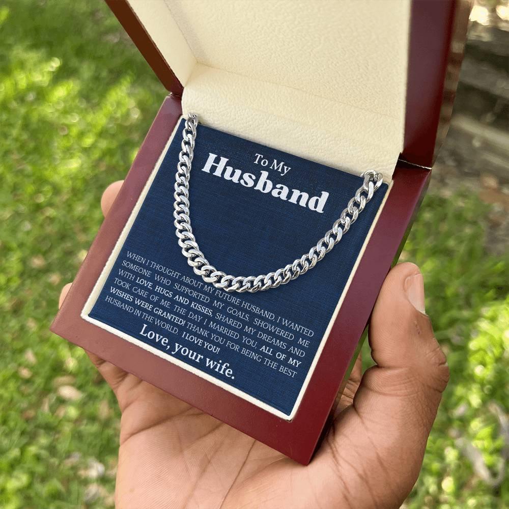 To The Best Husband In The World Cuban Link Chain Necklace - Mallard Moon Gift Shop