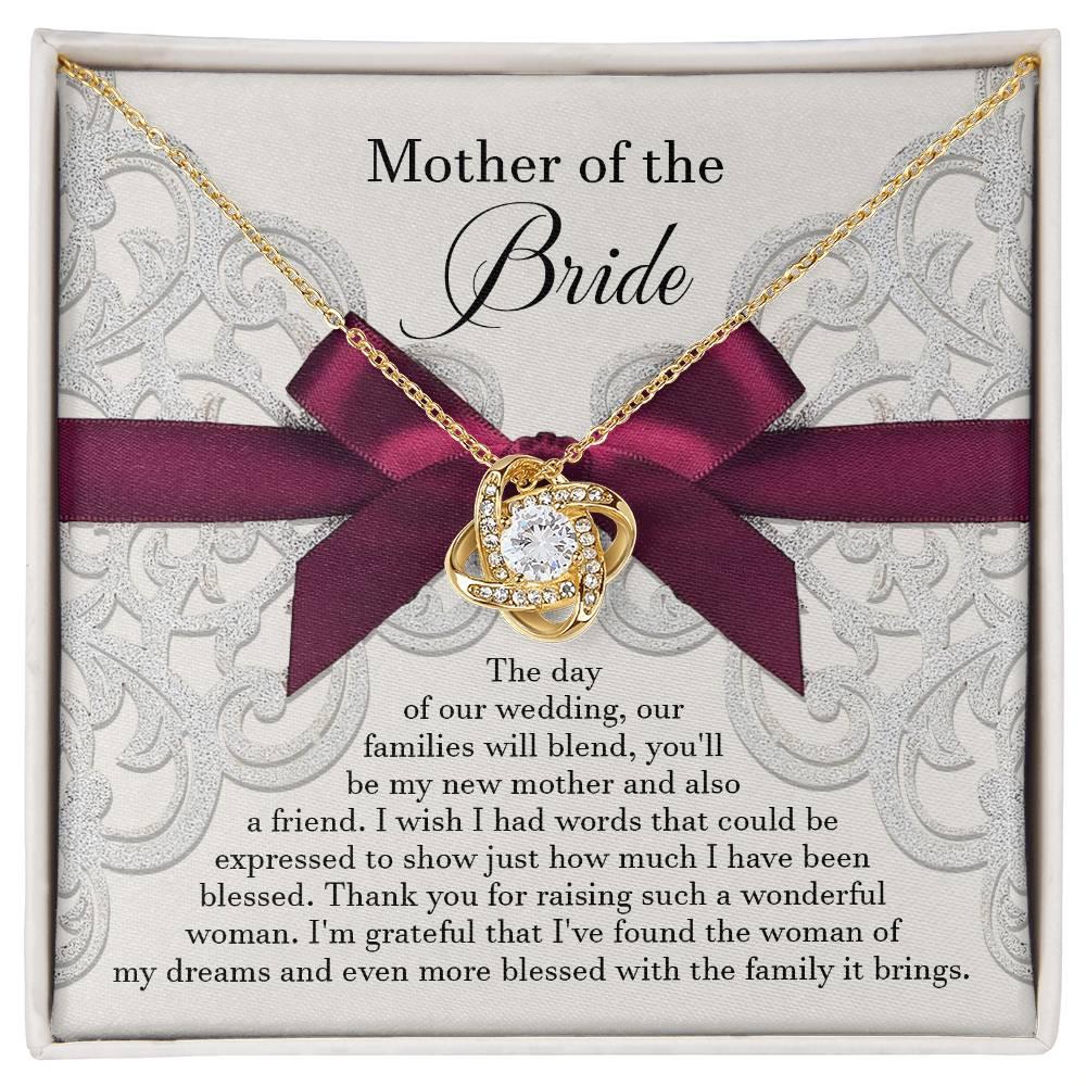 Mother of the Bride Wedding Day Gift - Our Families Will Blend - Love Knot Pendant Necklace - Mallard Moon Gift Shop