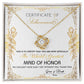Maid Of Honor Wedding Day Gift - Certificate Of Achievement - Love Knot Pendant Necklace - Mallard Moon Gift Shop