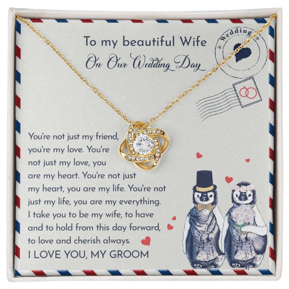 Wife Wedding Day Gift - I Will Love And Cherish Always Love Knot Pendant Necklace - Mallard Moon Gift Shop