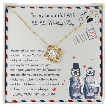 Wife Wedding Day Gift - I Will Love And Cherish Always Love Knot Pendant Necklace - Mallard Moon Gift Shop