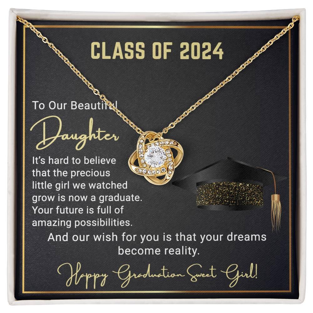 Gift To Our Beautiful Daughter Class of 2024 Graduation Wish Love Knot Pendant Necklace - Mallard Moon Gift Shop