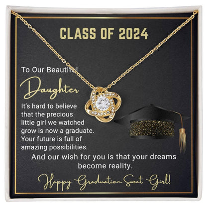 Gift To Our Beautiful Daughter Class of 2024 Graduation Wish Love Knot Pendant Necklace - Mallard Moon Gift Shop