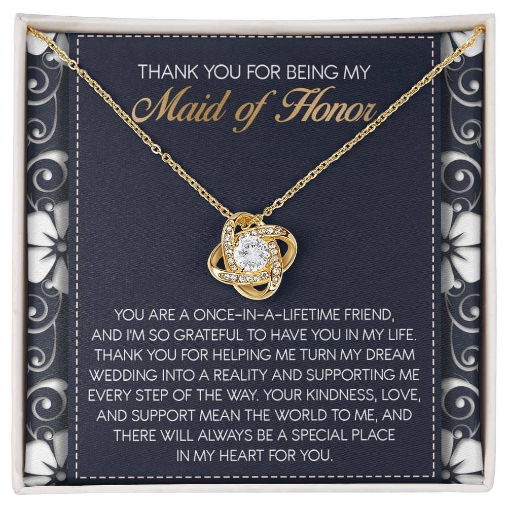 Maid of Honor Wedding Day Gift - World To Me - Love Knot Pendant Necklace - Mallard Moon Gift Shop
