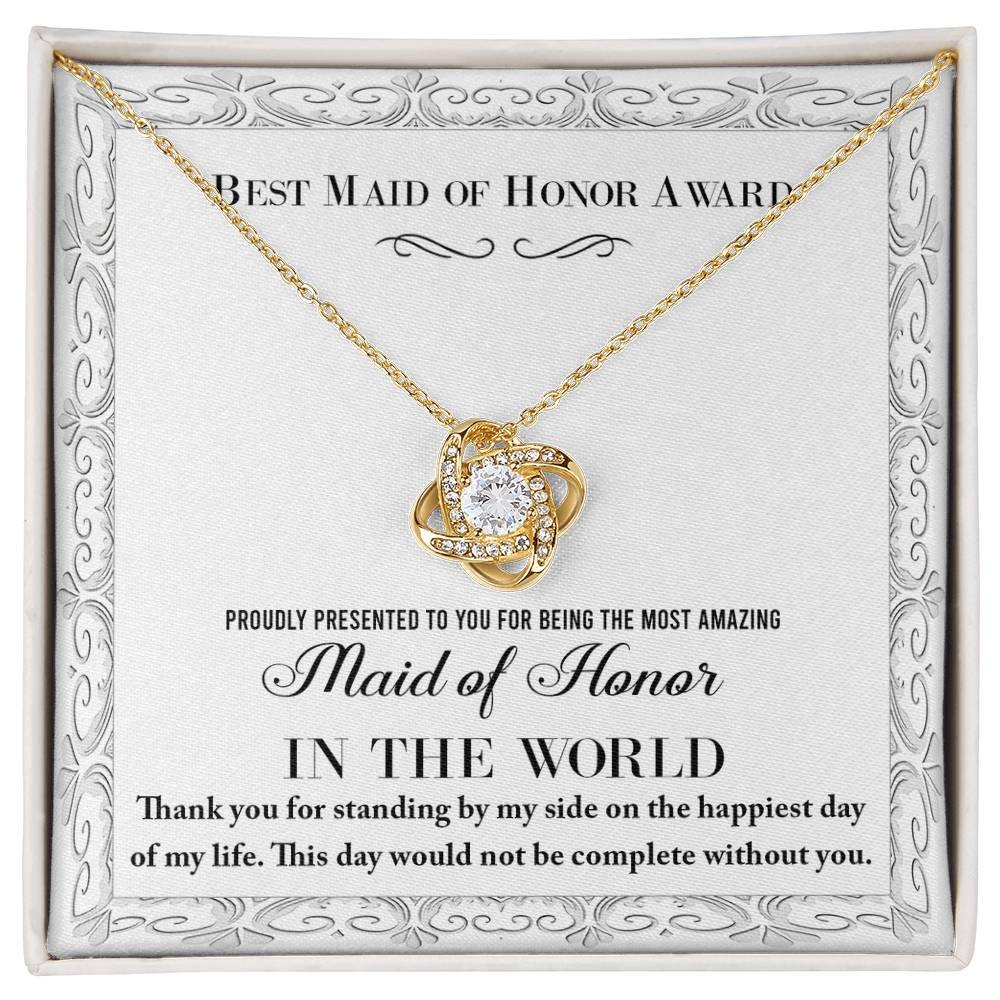 Maid of Honor Wedding Day Gift -Thank You Happiest Day Of My Life - Love Knot Pendant Necklace - Mallard Moon Gift Shop