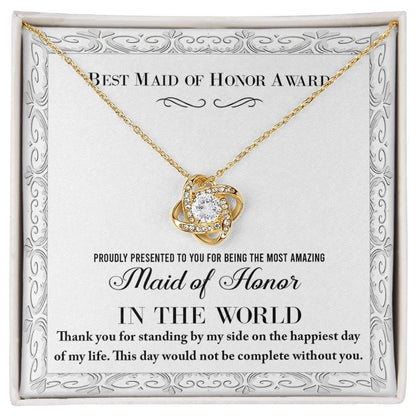 Maid of Honor Wedding Day Gift -Thank You Happiest Day Of My Life - Love Knot Pendant Necklace - Mallard Moon Gift Shop