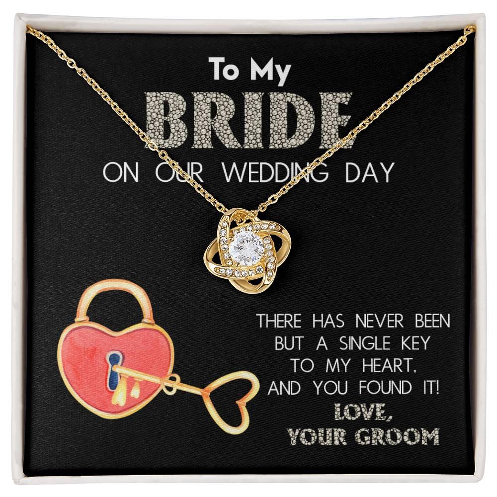 To My Bride on Our Wedding Day - You Have the Single Key to My Heart Love Knot Pendant Necklace - Mallard Moon Gift Shop