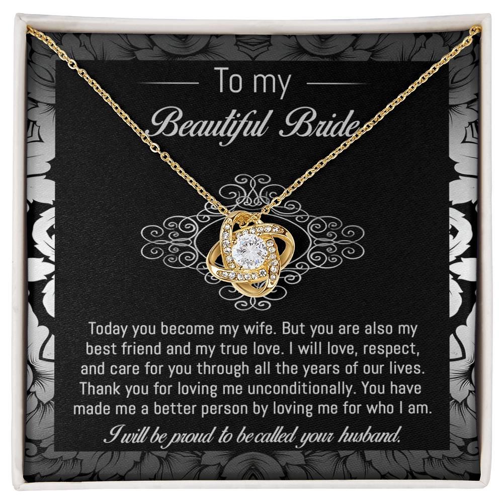 Bride Wedding Day Gift - My True Love - Love Knot Pendant Necklace - Mallard Moon Gift Shop