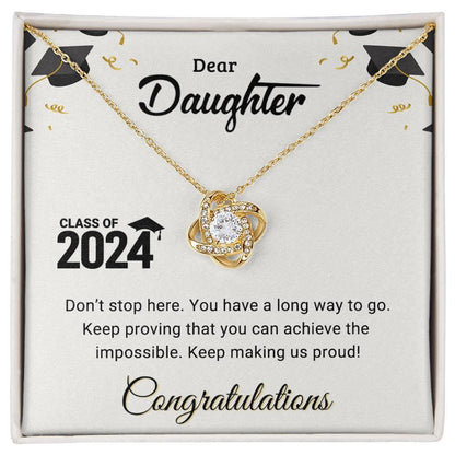 Daughter Graduation Class of 2024 Don't Stop Here Love Knot Pendant Necklace - Mallard Moon Gift Shop