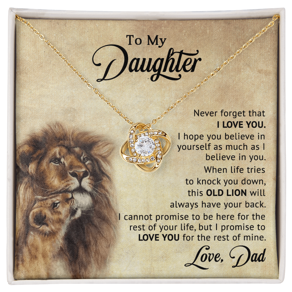 To My Daughter – “Old Lion” Dad & Daughter Love Knot Necklace | Inspirational Father-to-Daughter Gift with Heartfelt Lion Message Card - Mallard Moon Gift Shop