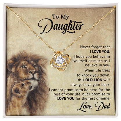 To My Daughter – “Old Lion” Dad & Daughter Love Knot Necklace | Inspirational Father-to-Daughter Gift with Heartfelt Lion Message Card - Mallard Moon Gift Shop