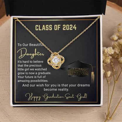 Gift To Our Beautiful Daughter Class of 2024 Graduation Wish Love Knot Pendant Necklace - Mallard Moon Gift Shop