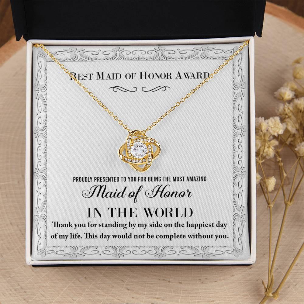 Maid of Honor Wedding Day Gift -Thank You Happiest Day Of My Life - Love Knot Pendant Necklace - Mallard Moon Gift Shop