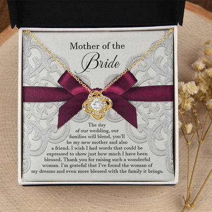 Mother of the Bride Wedding Day Gift - Our Families Will Blend - Love Knot Pendant Necklace - Mallard Moon Gift Shop