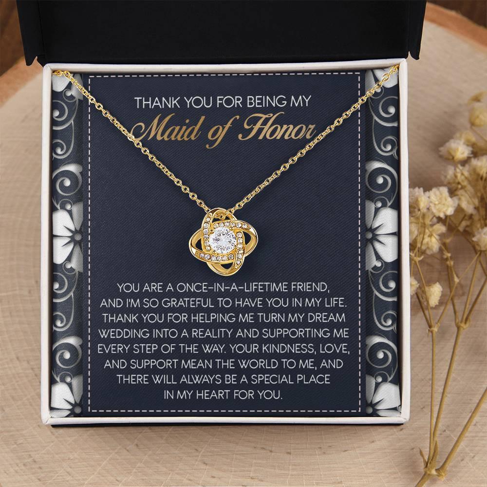 Maid of Honor Wedding Day Gift - World To Me - Love Knot Pendant Necklace - Mallard Moon Gift Shop