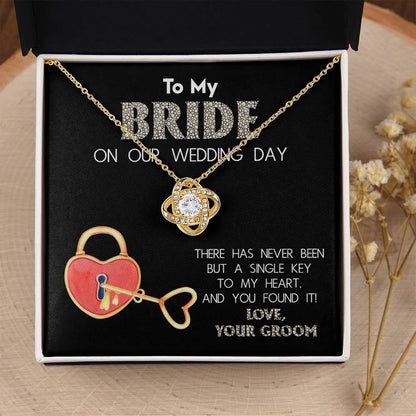 To My Bride on Our Wedding Day - You Have the Single Key to My Heart Love Knot Pendant Necklace - Mallard Moon Gift Shop