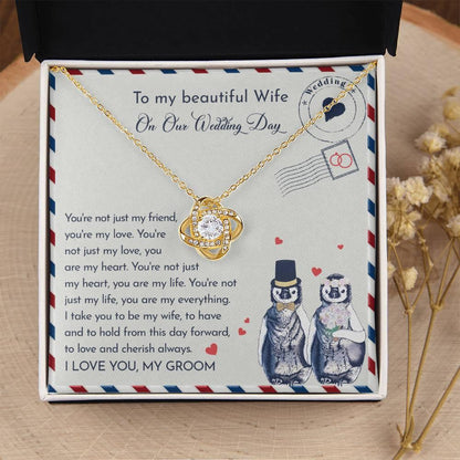 Wife Wedding Day Gift - I Will Love And Cherish Always Love Knot Pendant Necklace - Mallard Moon Gift Shop