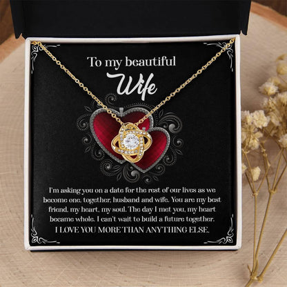 To My Beautiful Wife - My Heart Became Whole Love Knot Pendant Necklace - Mallard Moon Gift Shop