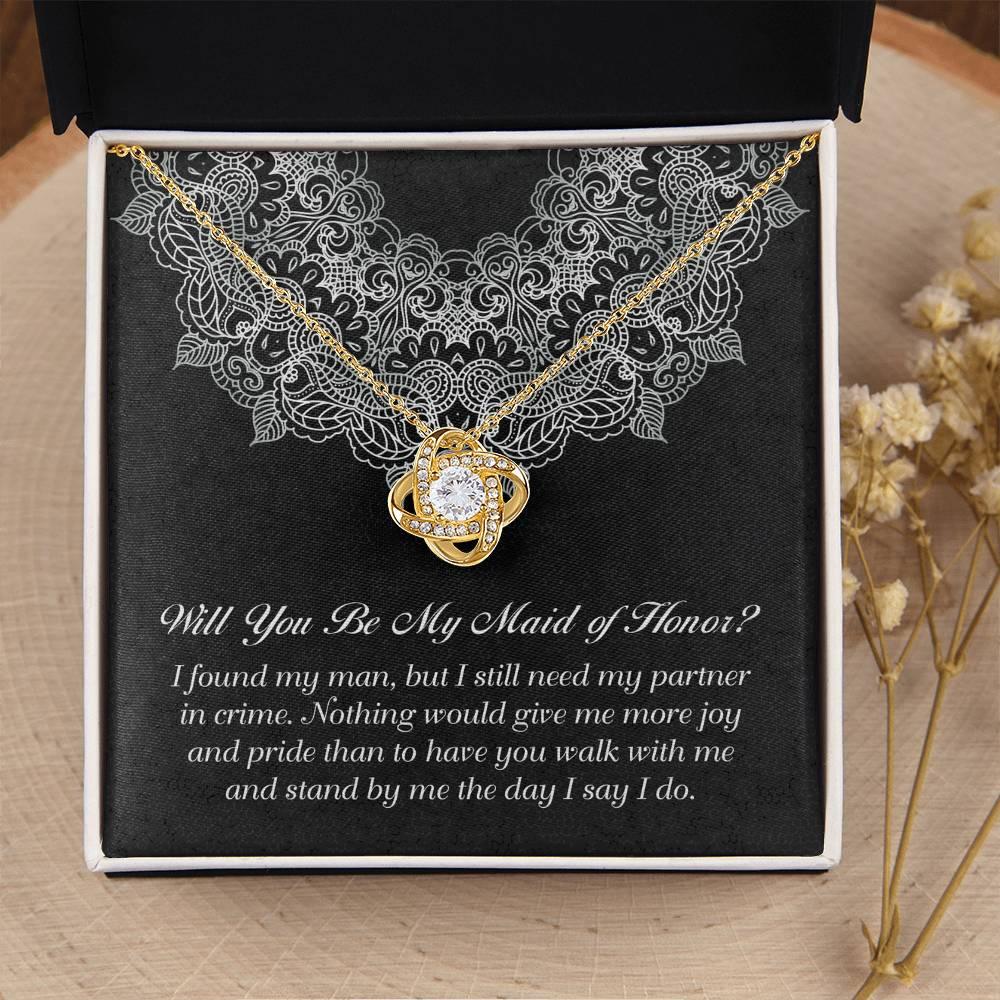 Maid of Honor Wedding Proposal Gift - Partner In Crime - Love Knot Pendant Necklace - Mallard Moon Gift Shop
