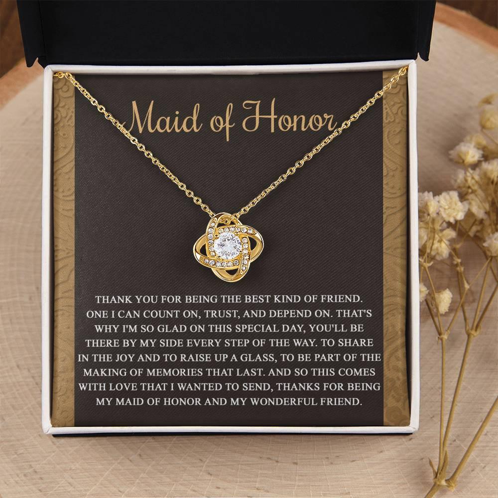 Maid of Honor Wedding Day Gift-Kind Of Friend- Love Knot Pendant Necklace - Mallard Moon Gift Shop