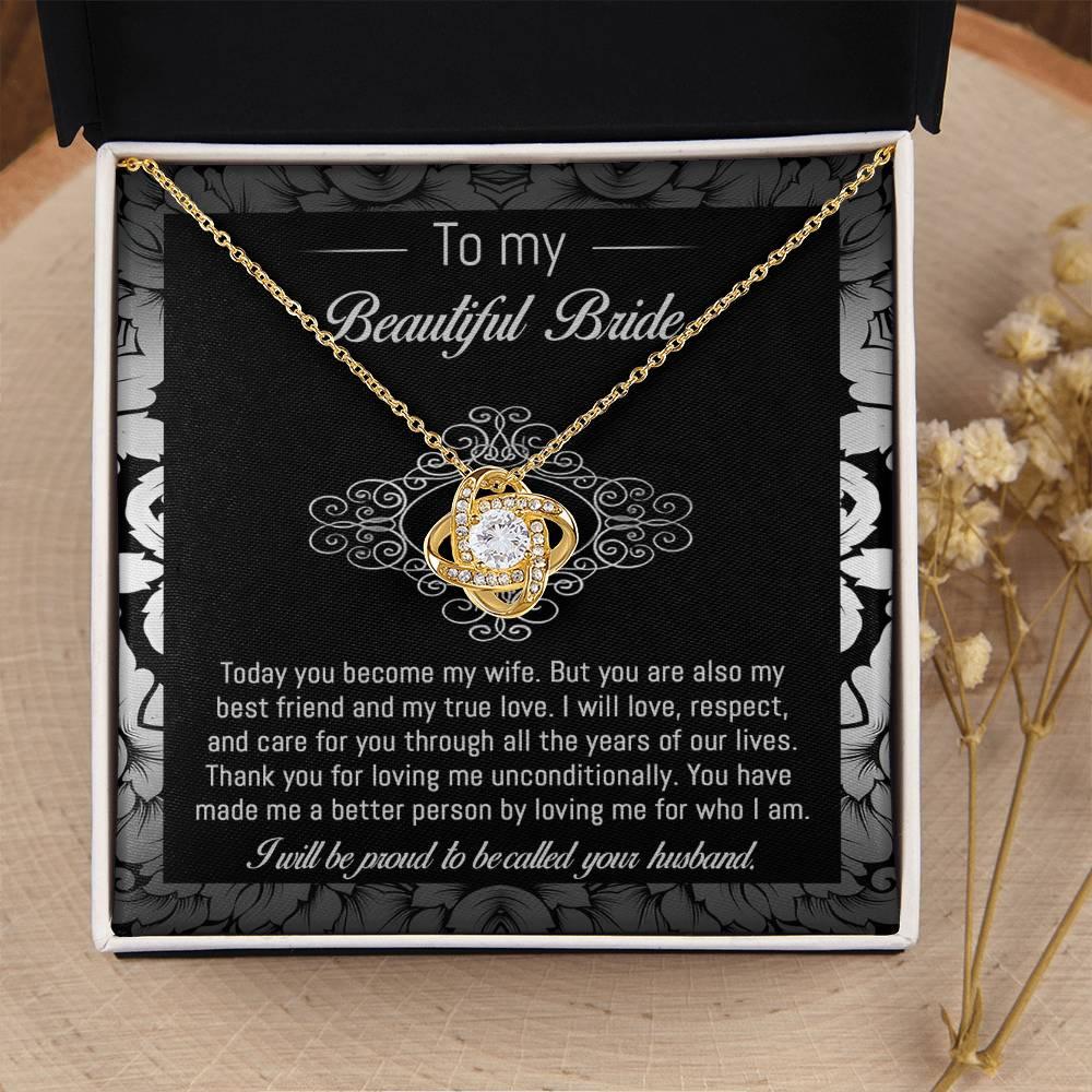 Bride Wedding Day Gift - My True Love - Love Knot Pendant Necklace - Mallard Moon Gift Shop