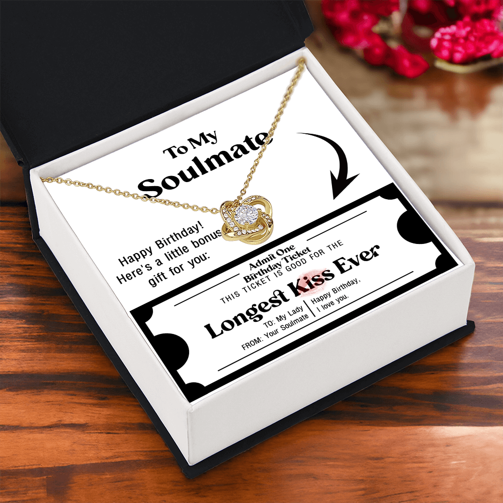 Soulmate Birthday Love Knot Necklace – Longest Kiss Ever Message Card | Romantic Gift for Wife or Girlfriend - Mallard Moon Gift Shop