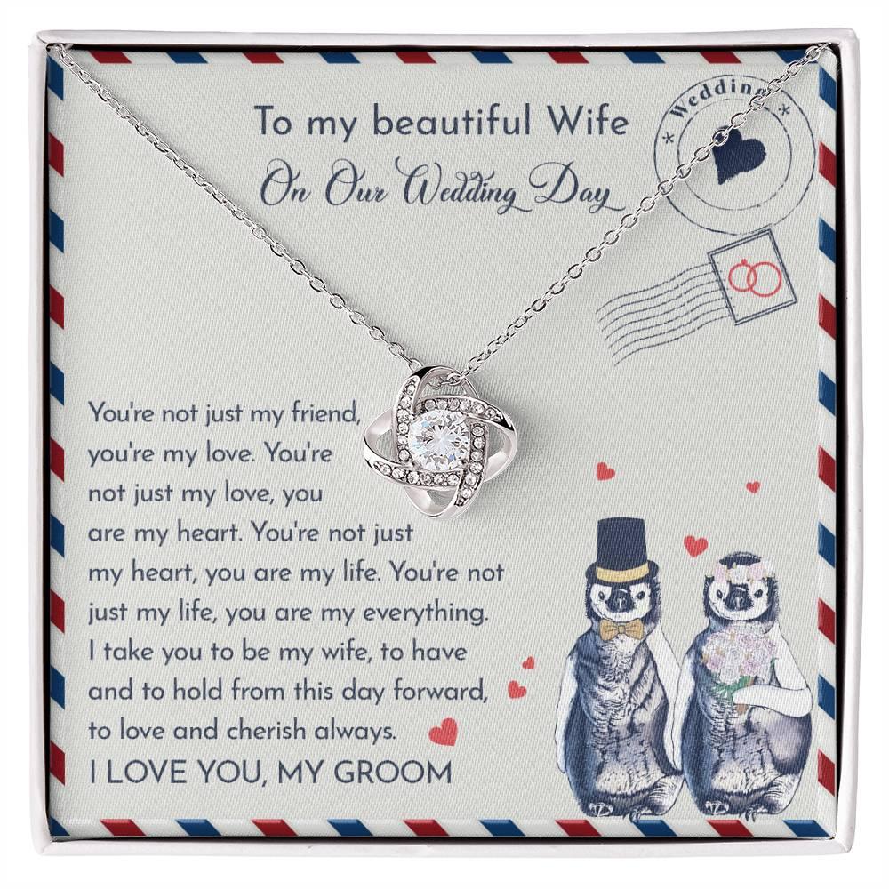 Wife Wedding Day Gift - I Will Love And Cherish Always Love Knot Pendant Necklace - Mallard Moon Gift Shop