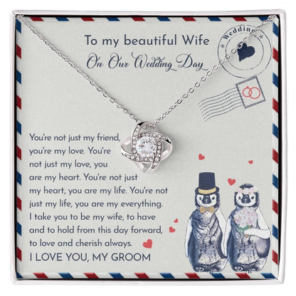 Wife Wedding Day Gift - I Will Love And Cherish Always Love Knot Pendant Necklace - Mallard Moon Gift Shop