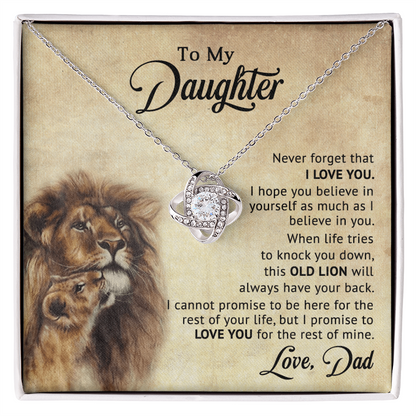 To My Daughter – “Old Lion” Dad & Daughter Love Knot Necklace | Inspirational Father-to-Daughter Gift with Heartfelt Lion Message Card - Mallard Moon Gift Shop