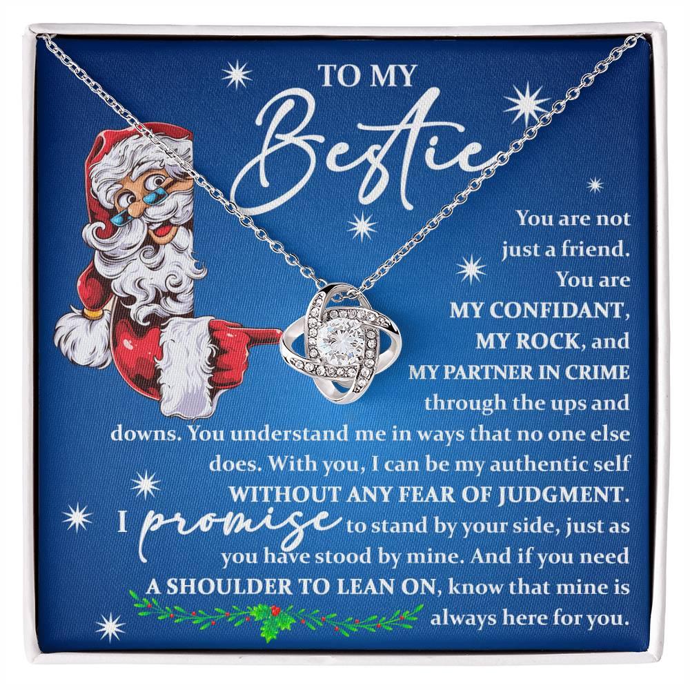 To My Bestie - You are My Rock and My Partner in Crime - Love Knot Necklace - Mallard Moon Gift Shop
